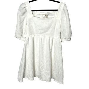 Aura Women's Puff Sleeve Square Neck Floral Empire Cut Mini Dress White Size S